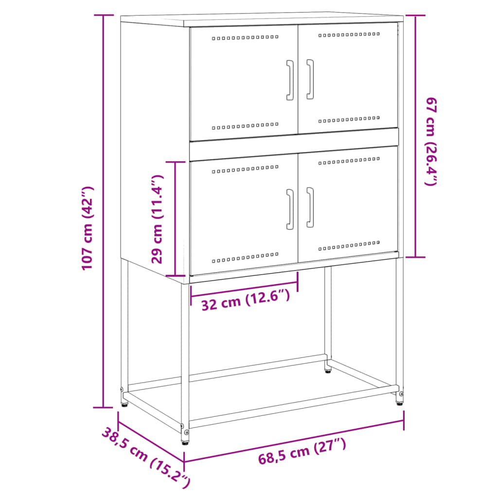 vidaXL Aparador de acero blanco 68,5x38,5x107 cm