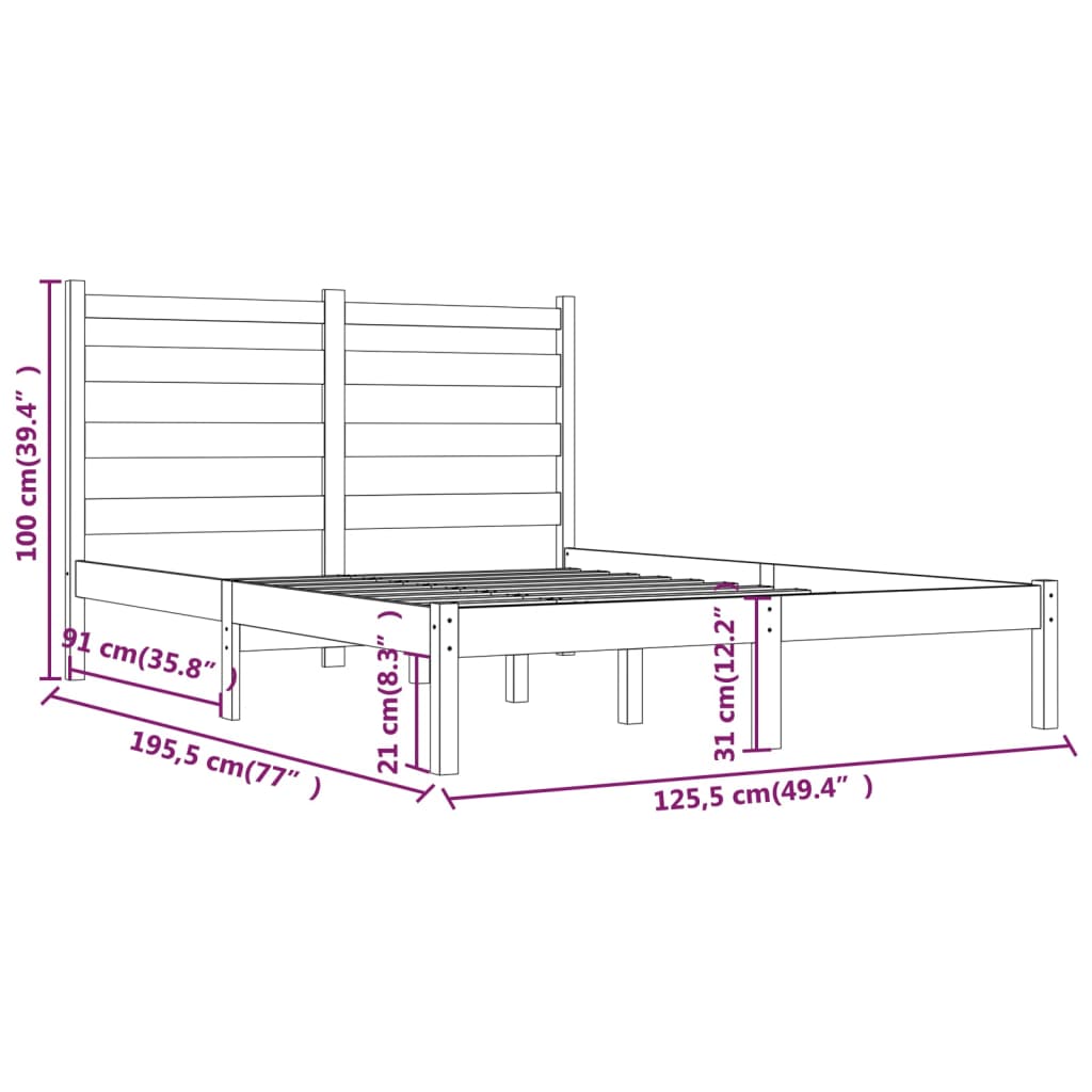 vidaXL Estructura de cama madera maciza pino negra doble 120x190 cm