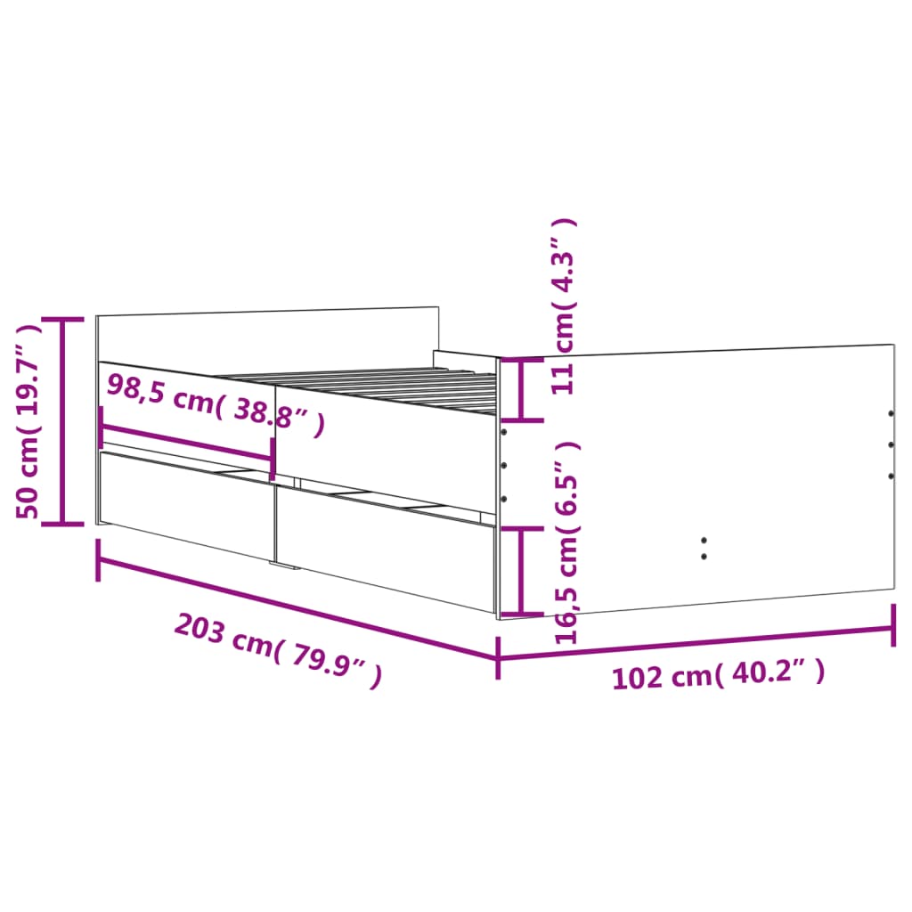 vidaXL Estructura de cama con cajones roble Sonoma 100x200 cm