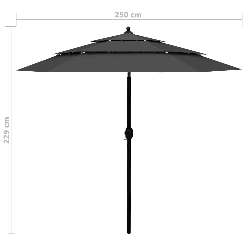 vidaXL Sombrilla jardín 3 niveles con palo de aluminio antracita 2,5 m