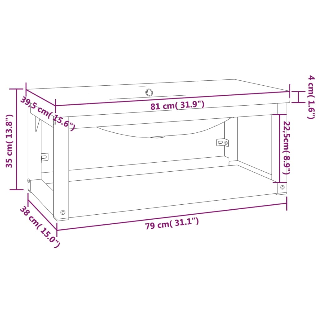 vidaXL Estructura de baño con lavabo incorporado hierro negro