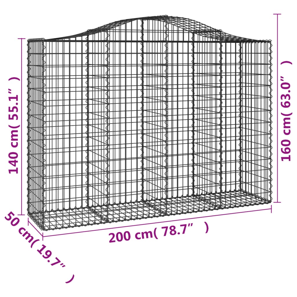 vidaXL Cestas de gaviones 2 uds forma de arco hierro 200x50x140/160 cm