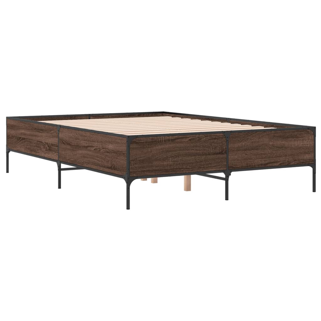 vidaXL Estructura cama madera ingeniería metal marrón roble 150x200 cm