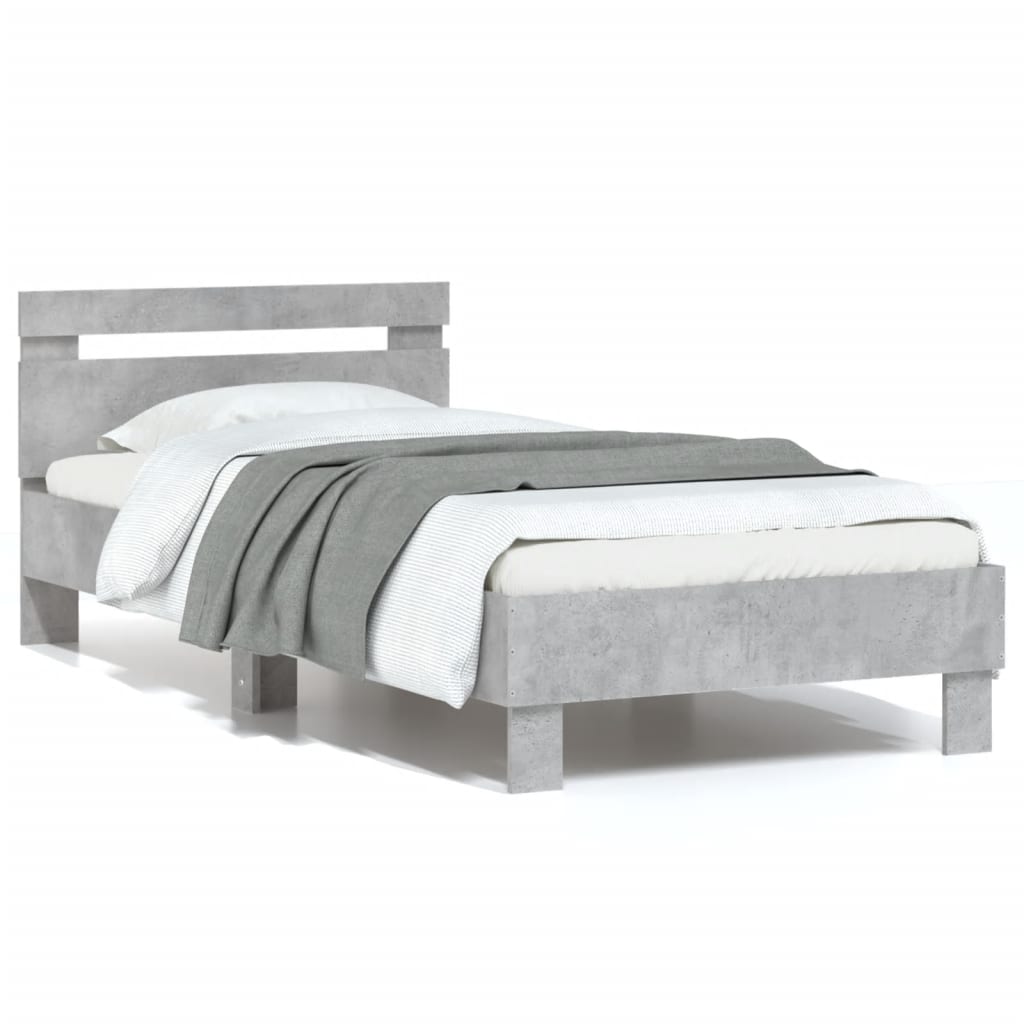 vidaXL Cama con cabecero madera de ingeniería gris hormigón 90x190 cm