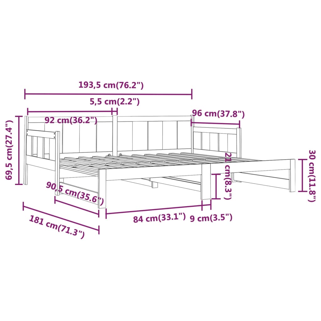 vidaXL Sofá cama extraíble madera maciza de pino blanco 2x(90x190) cm