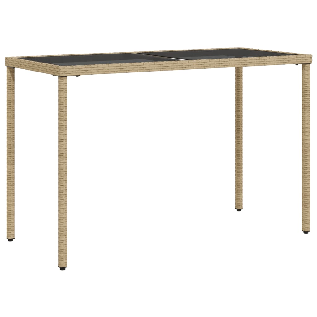 vidaXL Mesa de jardín superficie de vidrio ratán PE beige 115x54x74 cm