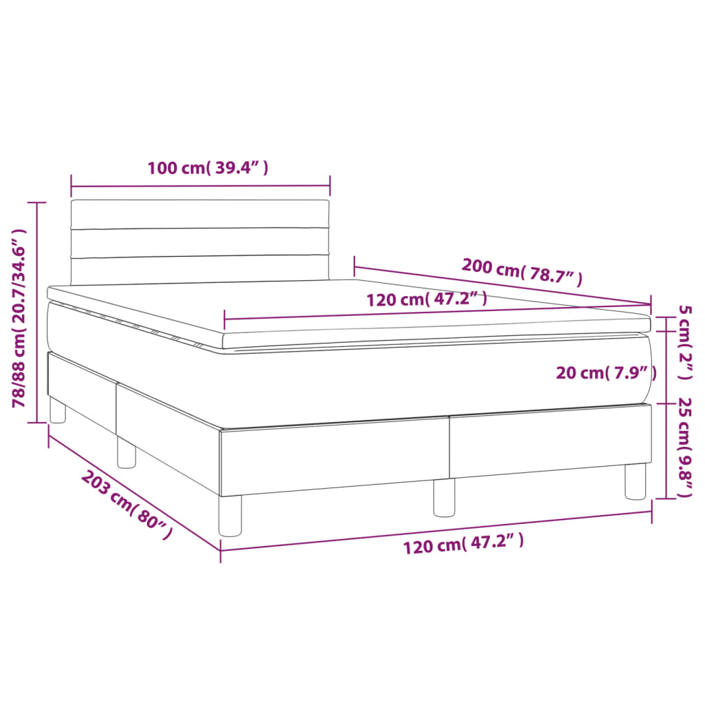 vidaXL Cama box spring con colchón tela marrón oscuro 120x200 cm