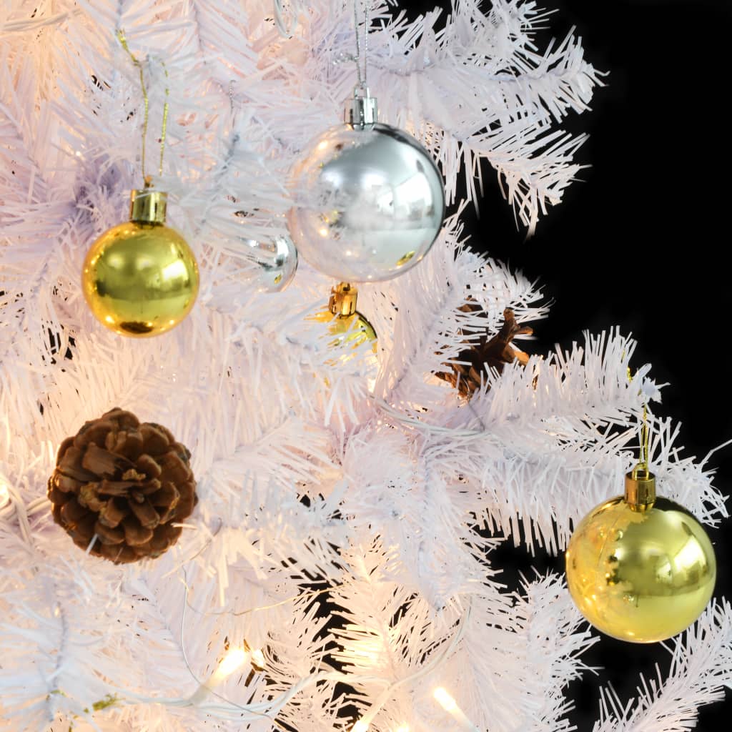 vidaXL Árbol Navidad artificial decorado bolas luces LED 210 cm blanco