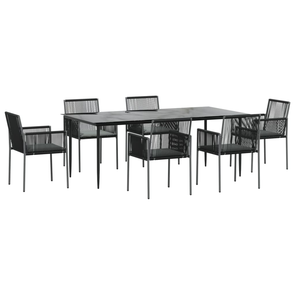 vidaXL Set comedor jardín 7 pzas y cojines acero ratán sintético negro