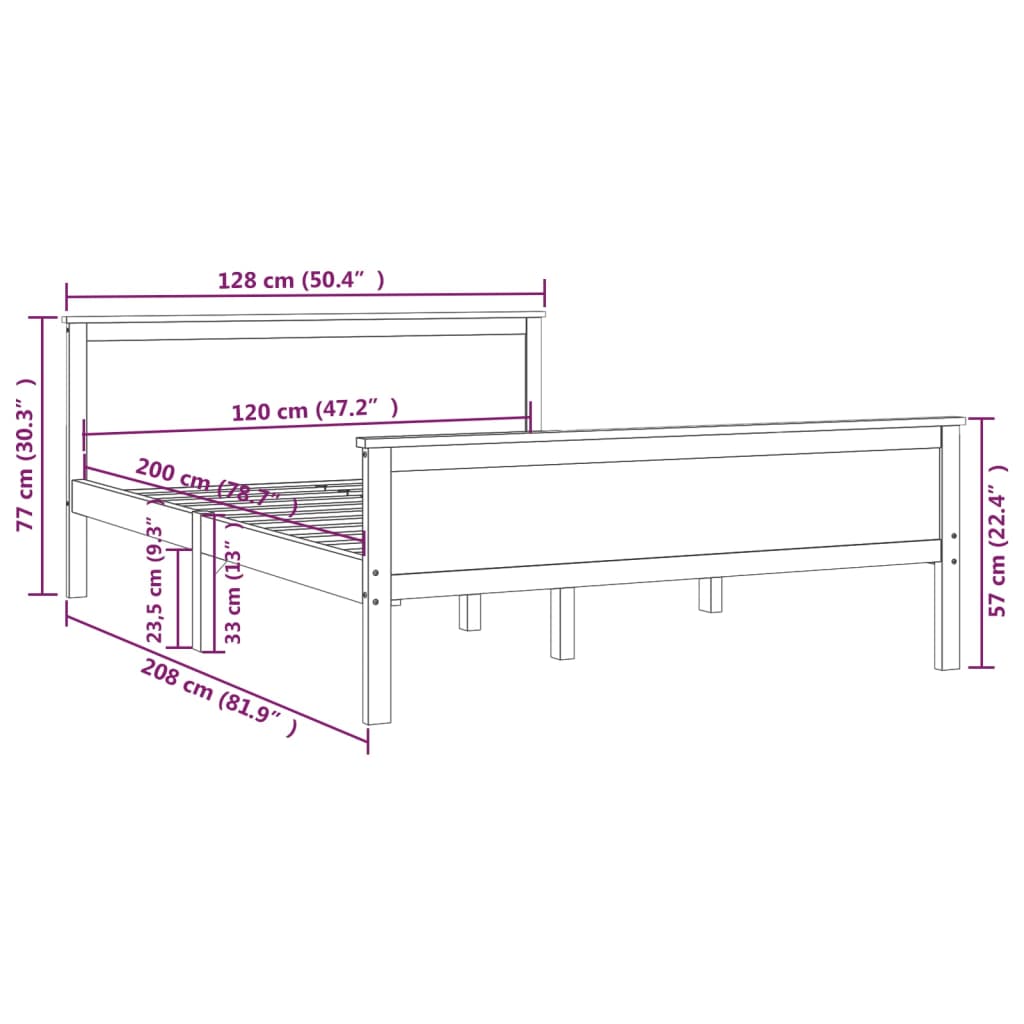 vidaXL Estructura de cama madera maciza de pino 120x200 cm