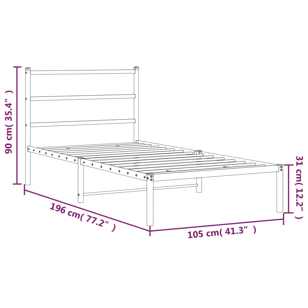 vidaXL Estructura cama sin colchón con cabecero metal negro 100x190 cm