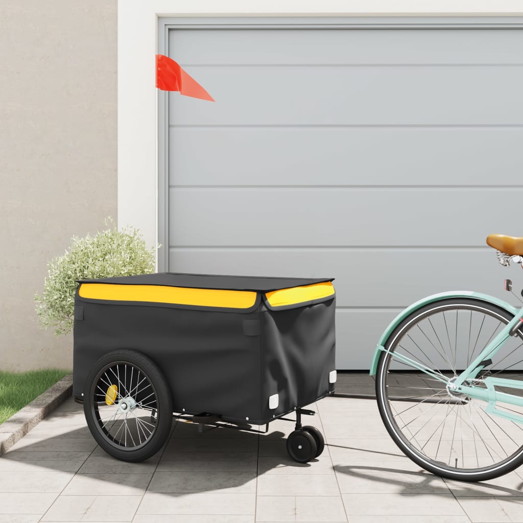 vidaXL Remolque para bicicleta hierro negro y amarillo 45 kg