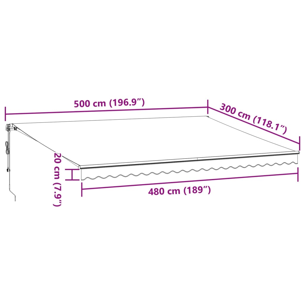 vidaXL Toldo retráctil automático luz LED antracita y blanco 500x300cm