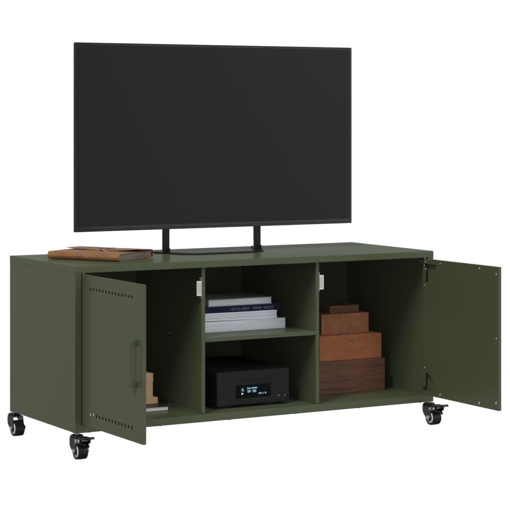 vidaXL Mueble de TV de acero verde oliva 100,5x39x43,5 cm