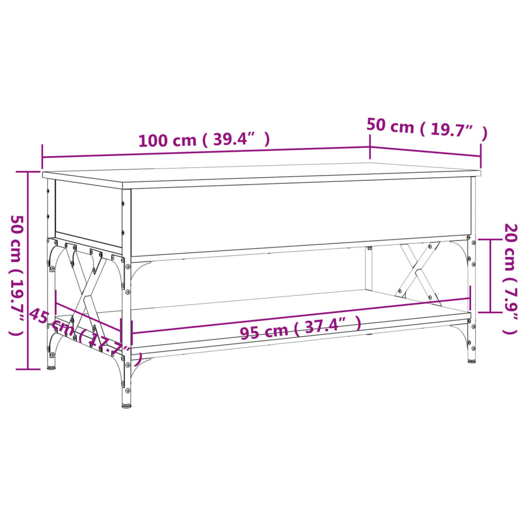 vidaXL Mesa de centro madera ingeniería metal roble humo 100x50x50 cm