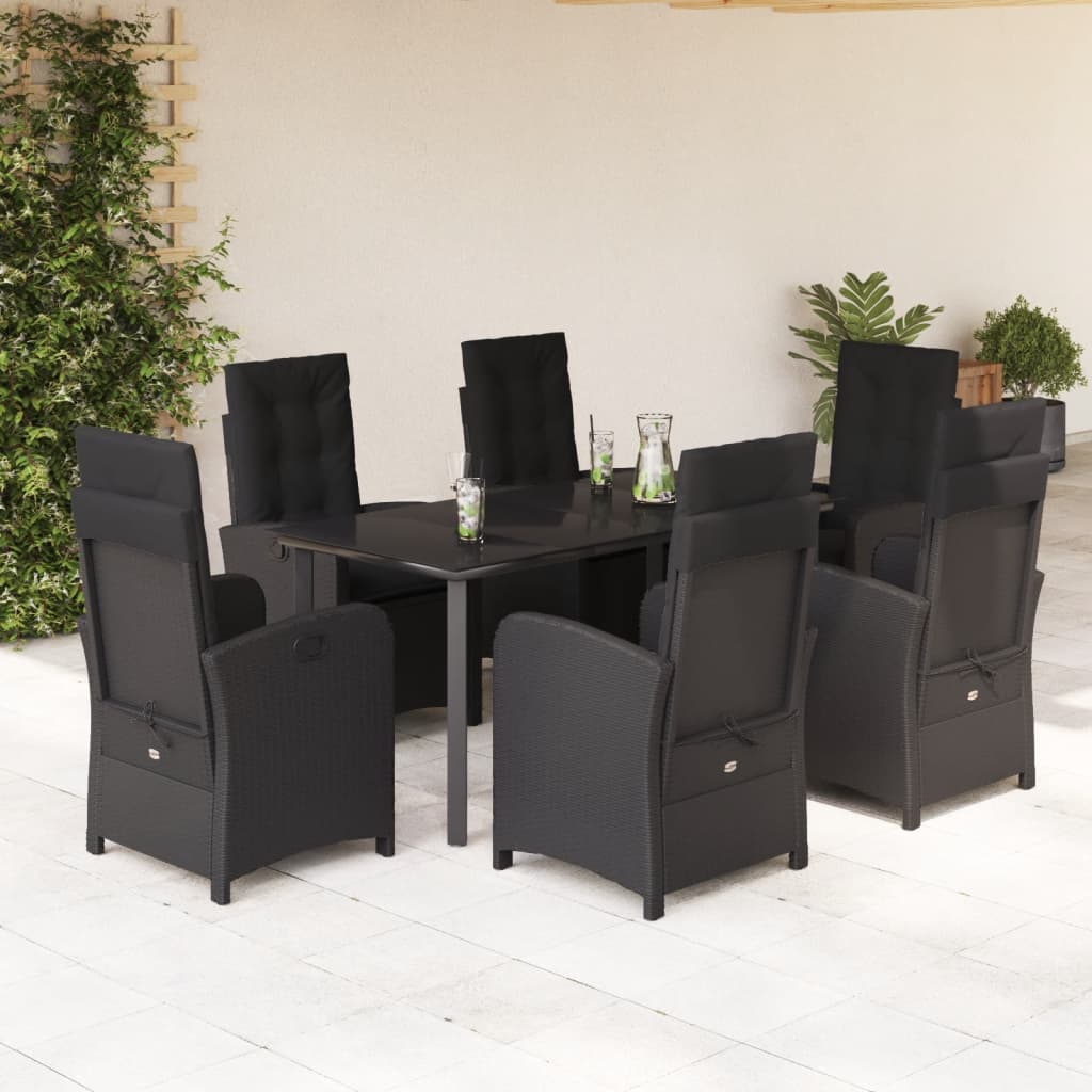 vidaXL Set de comedor de jardín 7 pzas y cojines ratán sintético negro