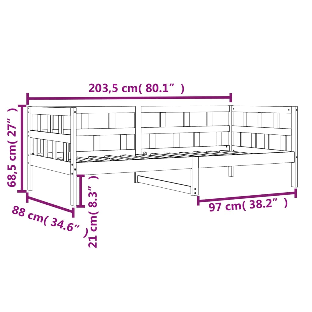 vidaXL Sofá cama de madera maciza de pino marrón cera 80x200 cm