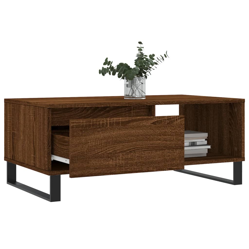 vidaXL Mesa de centro madera contrachapada marrón roble 90x50x36,5 cm