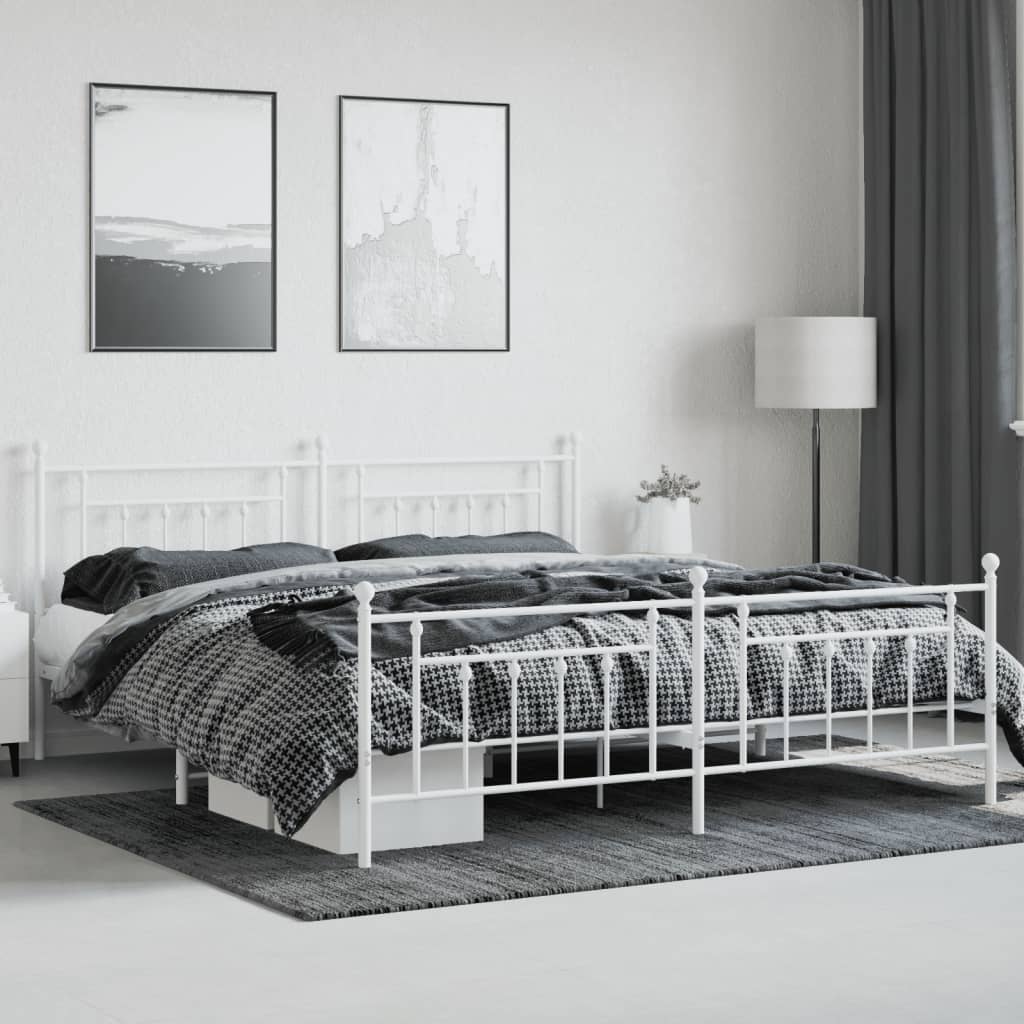 vidaXL Estructura cama metal con cabecero y estribo blanco 200x200 cm