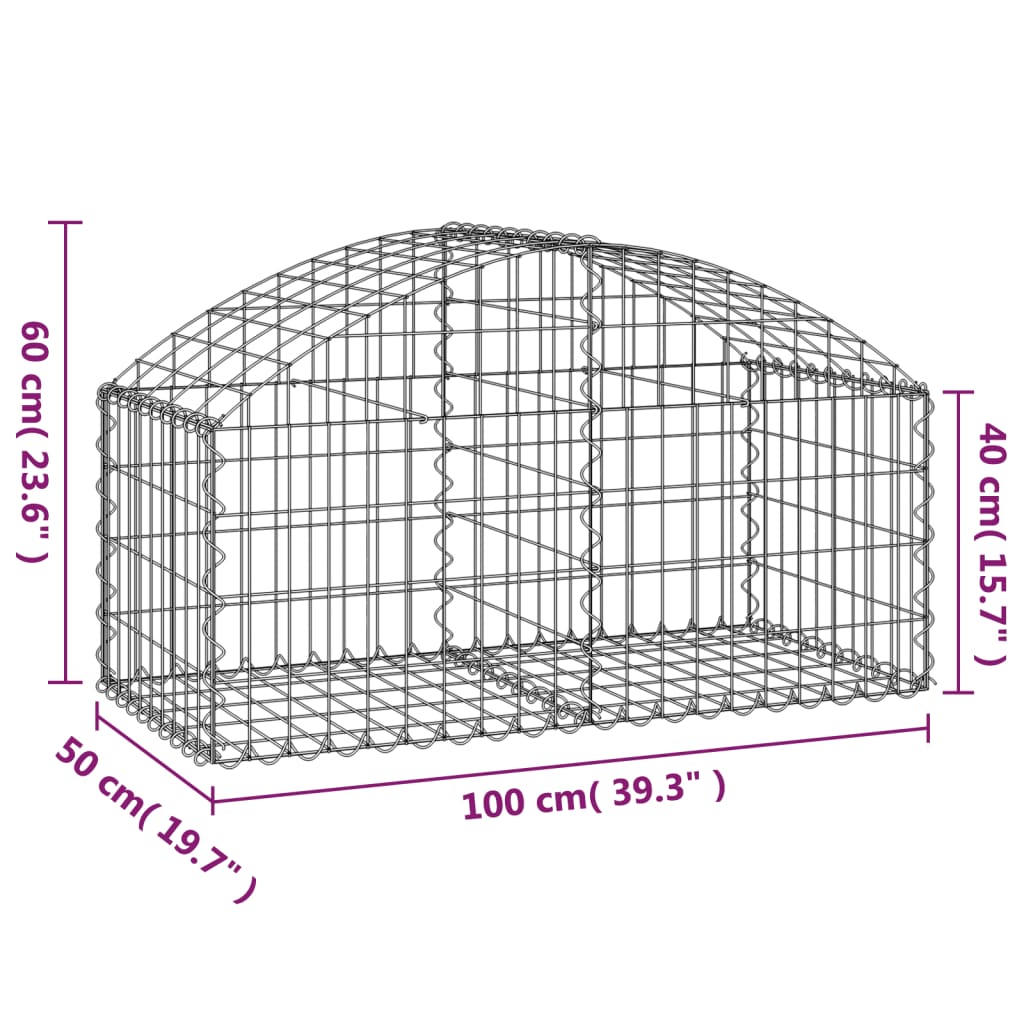 vidaXL Cesta de gaviones forma arco hierro galvanizado 100x50x40/60 cm