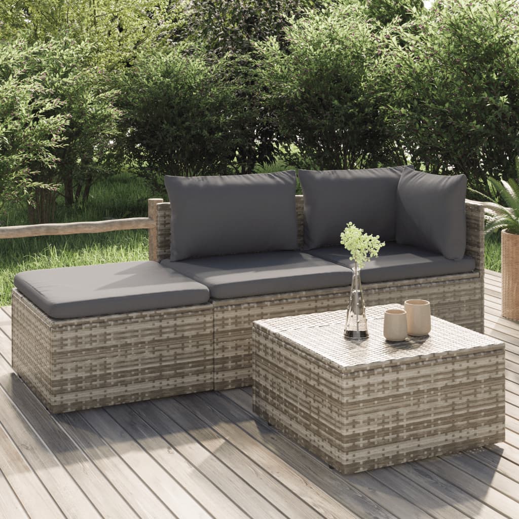 vidaXL Set de muebles de jardín 4 pzas y cojines ratán sintético gris