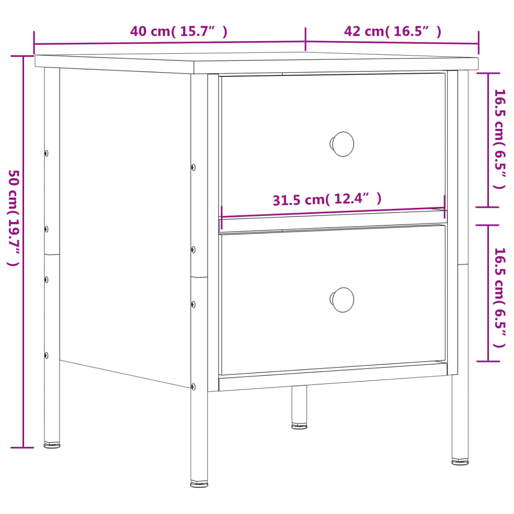 vidaXL Mesitas noche 2 uds madera ingeniería roble Sonoma 40x42x50 cm