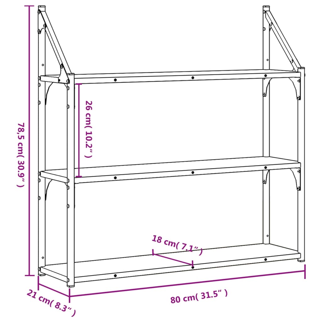 vidaXL Estantería de pared madera ingeniería gris Sonoma 80x21x78,5cm