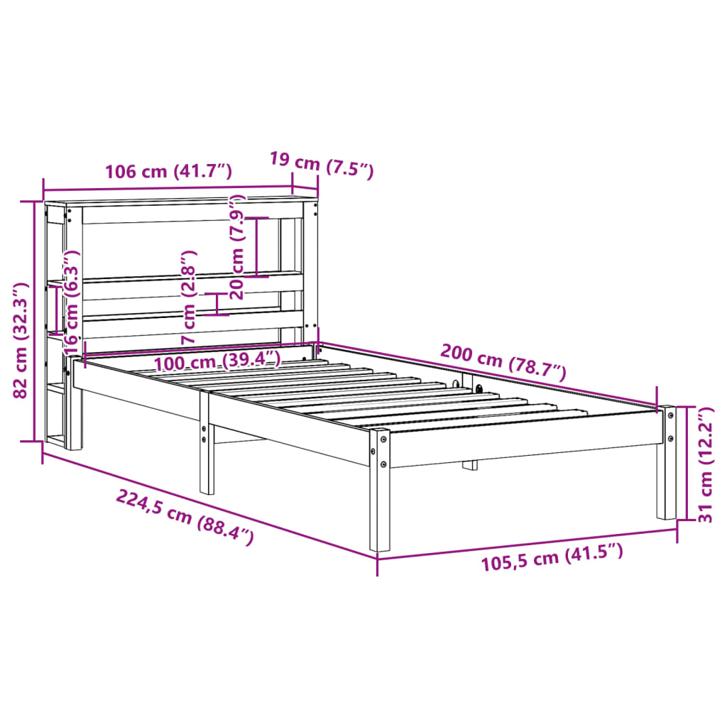 vidaXL Estructura de cama sin colchón madera maciza de pino 100x200 cm