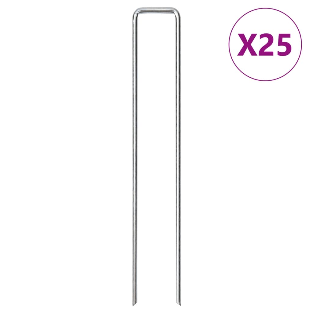 vidaXL Clavijas de tierra forma U 25 uds acero galvanizado 20x3,5 cm