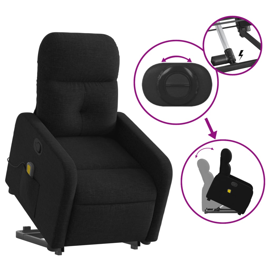 vidaXL Sillón reclinable de masaje elevable tela negro