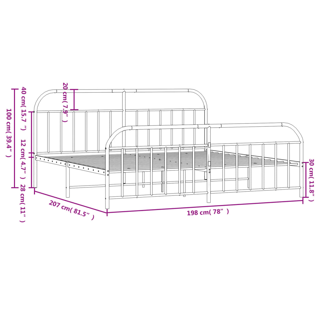 vidaXL Estructura cama sin colchón con estribo metal negro 193x203 cm