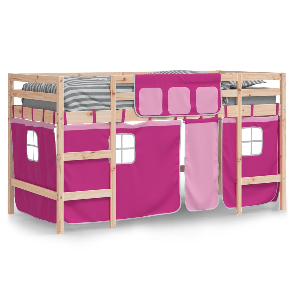 vidaXL Cama alta para niños con cortinas madera pino rosa 90x200 cm