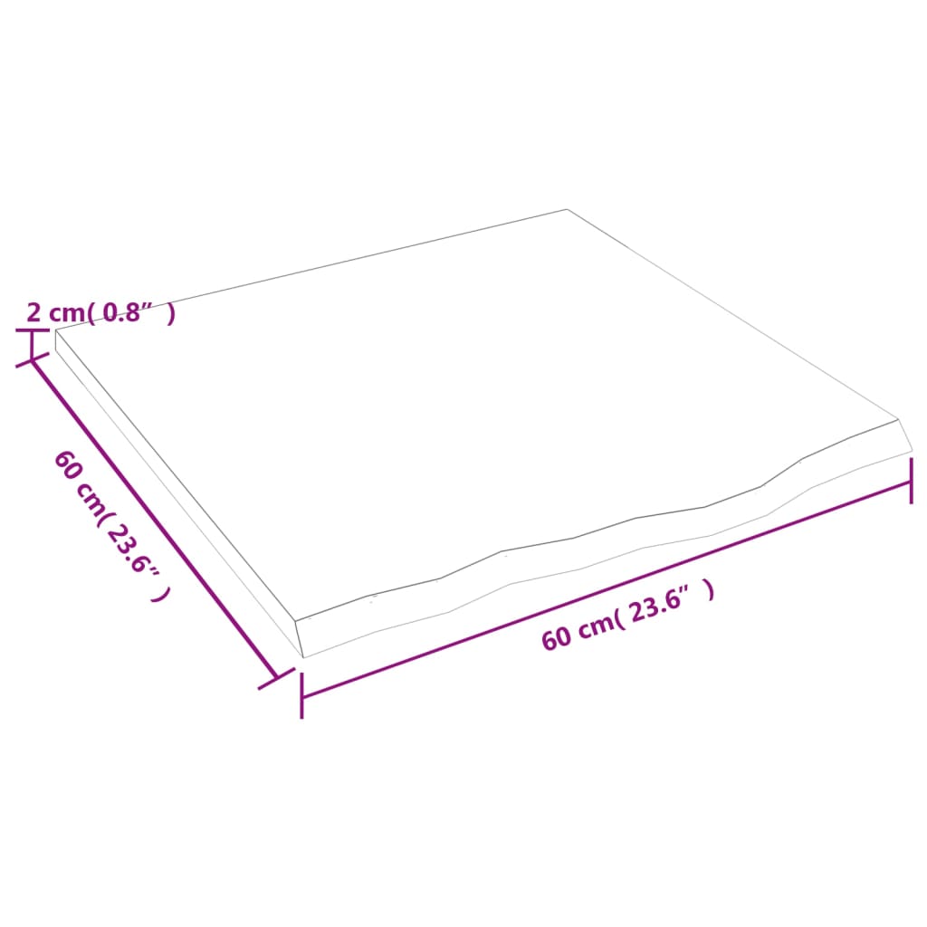 vidaXL Tablero de mesa madera maciza de roble sin tratar 60x60x2 cm