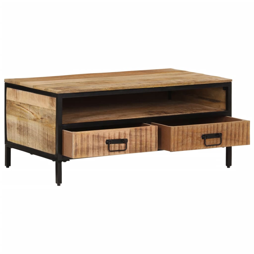 vidaXL Mesa de centro de madera maciza de mango rugosa 90x50x30 cm