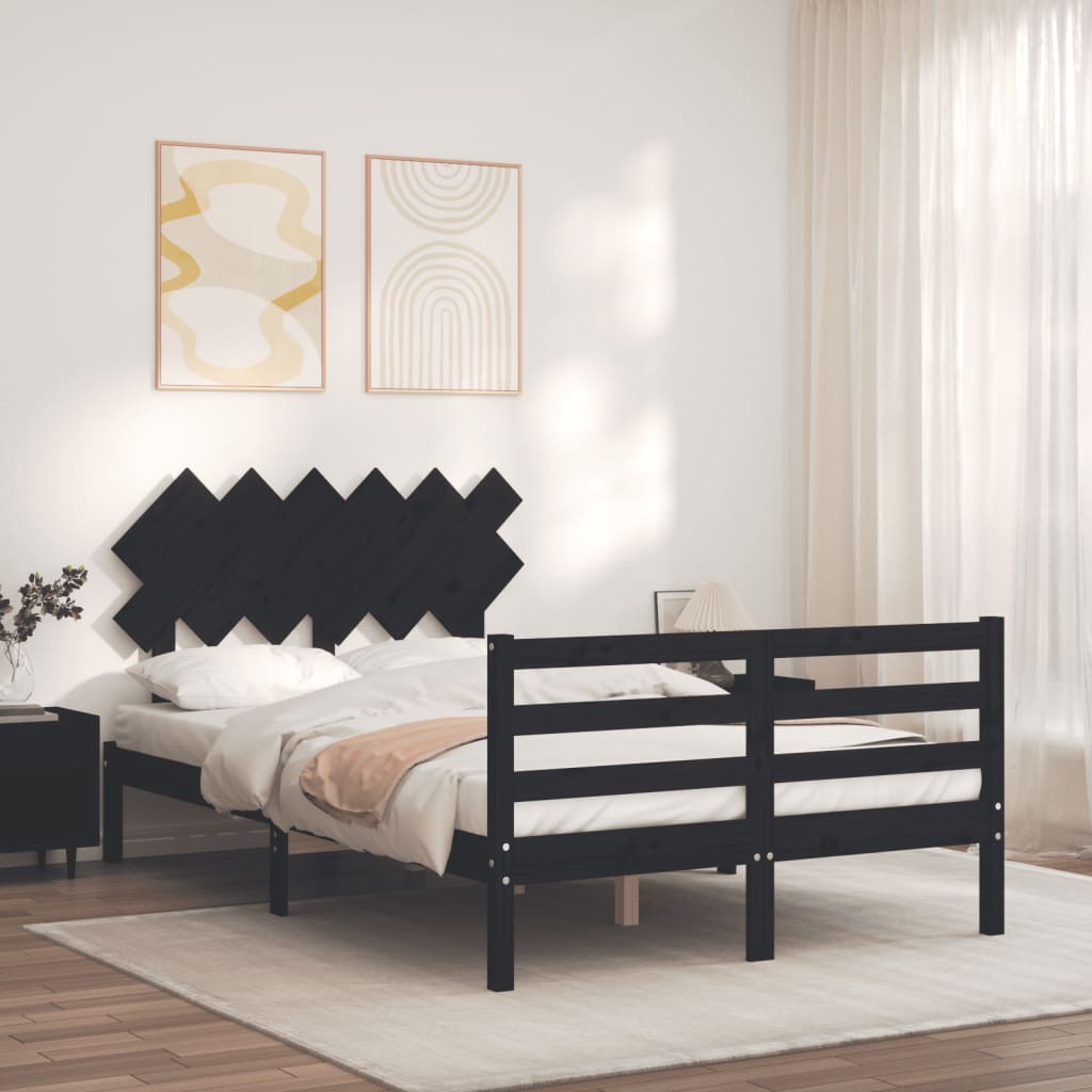 vidaXL Estructura de cama con cabecero madera maciza negro 120x200 cm