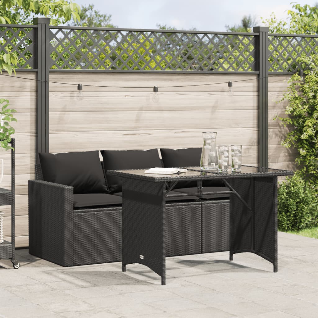 vidaXL Set comedor de jardín 2 pzas con cojines ratán sintético negro