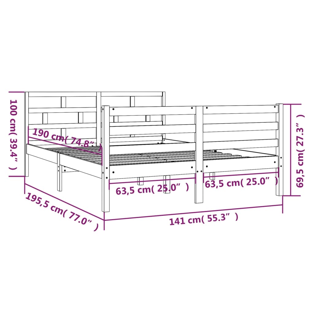 vidaXL Estructura de cama doble de madera maciza blanco 135x190 cm