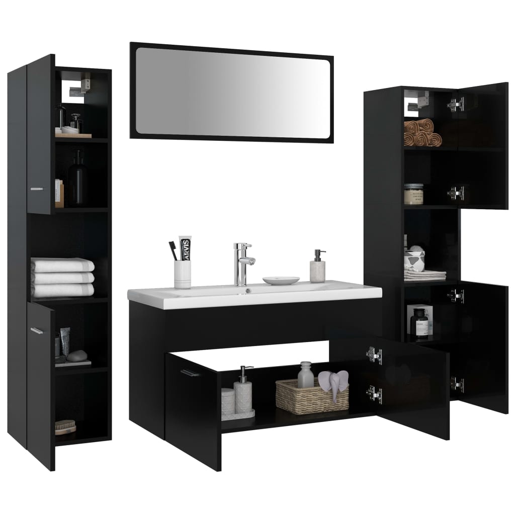 vidaXL Juego de muebles de baño madera de ingeniería negro