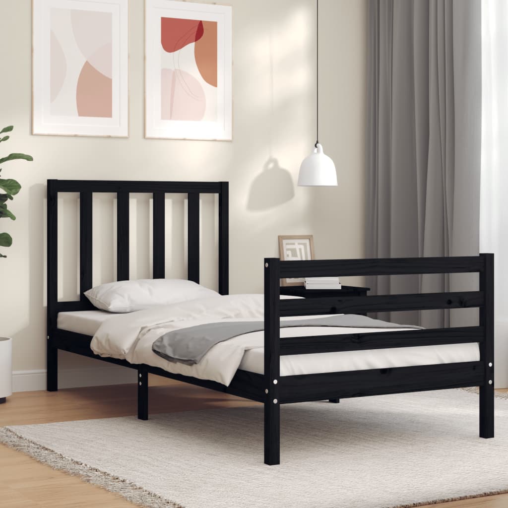 vidaXL Estructura de cama con cabecero madera maciza negro 100x200 cm