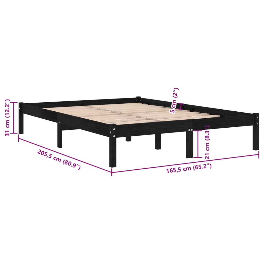 vidaXL Estructura de cama de madera maciza de pino negro 160x200 cm