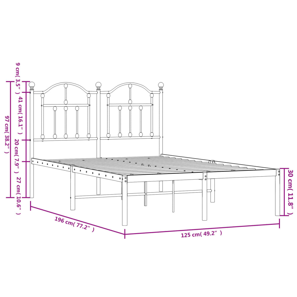 vidaXL Estructura de cama de metal con cabecero blanca 120x190 cm