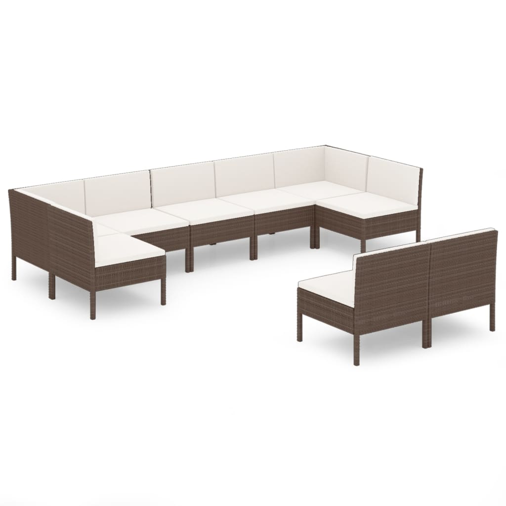 vidaXL Set muebles de jardín 9 pzas y cojines ratán sintético marrón