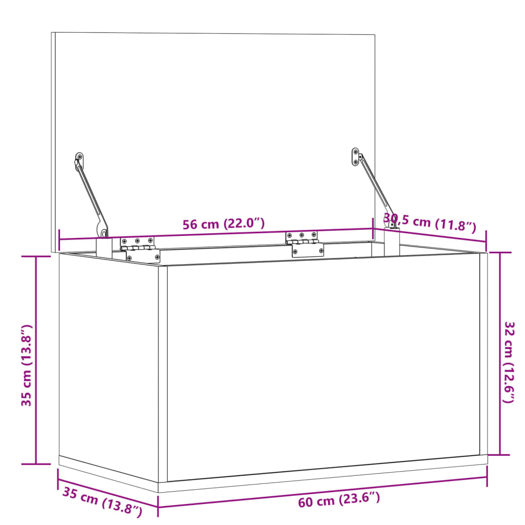 vidaXL Caja de almacenaje madera ingeniería roble ahumado 60x35x35 cm