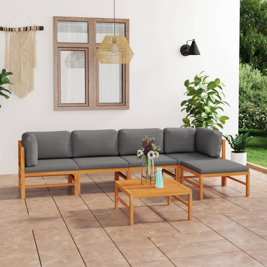 vidaXL Set de muebles de jardín 6 pzas madera de teca y cojines gris