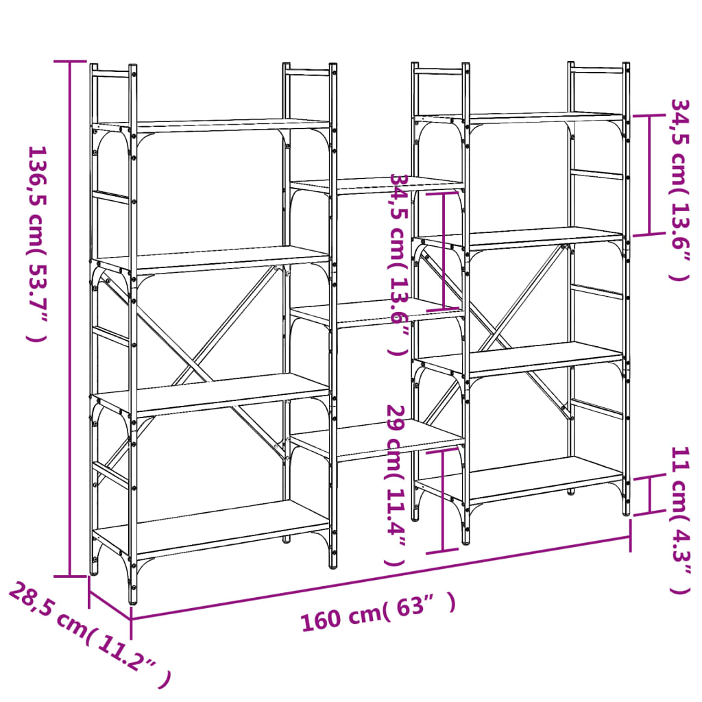 vidaXL Estantería madera de ingeniería roble Sonoma 160x28,5x136,5 cm