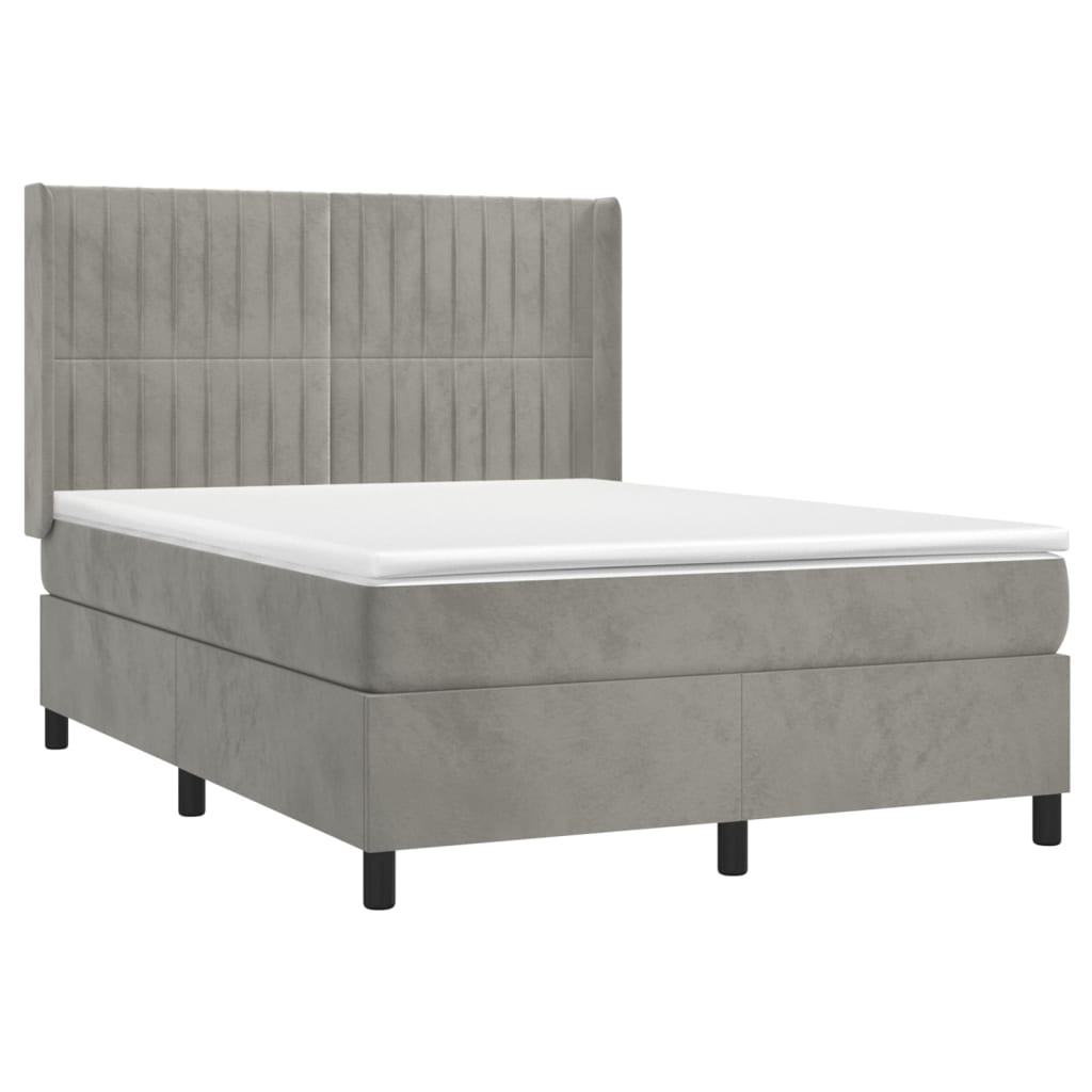 vidaXL Cama box spring con colchón terciopelo gris claro 140x200 cm