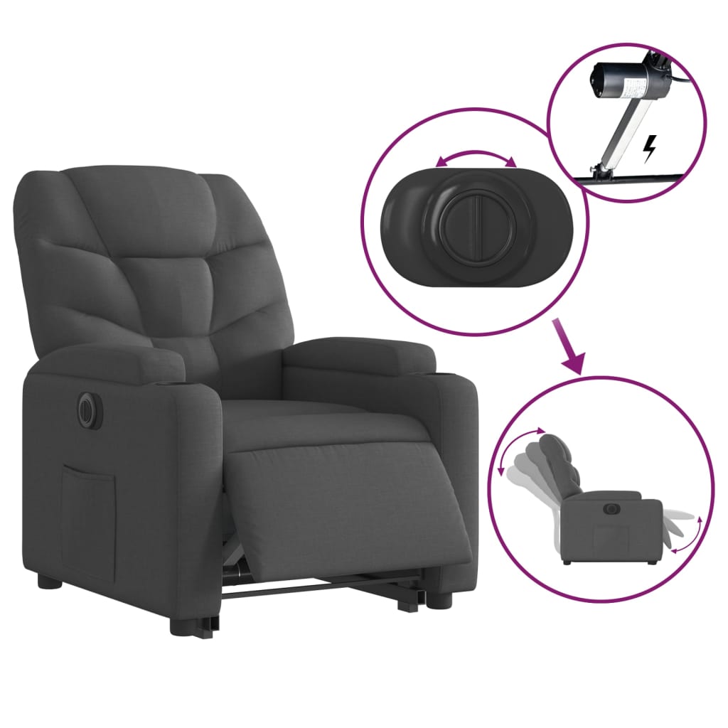 vidaXL Sillón eléctrico reclinable elevable de tela gris oscuro