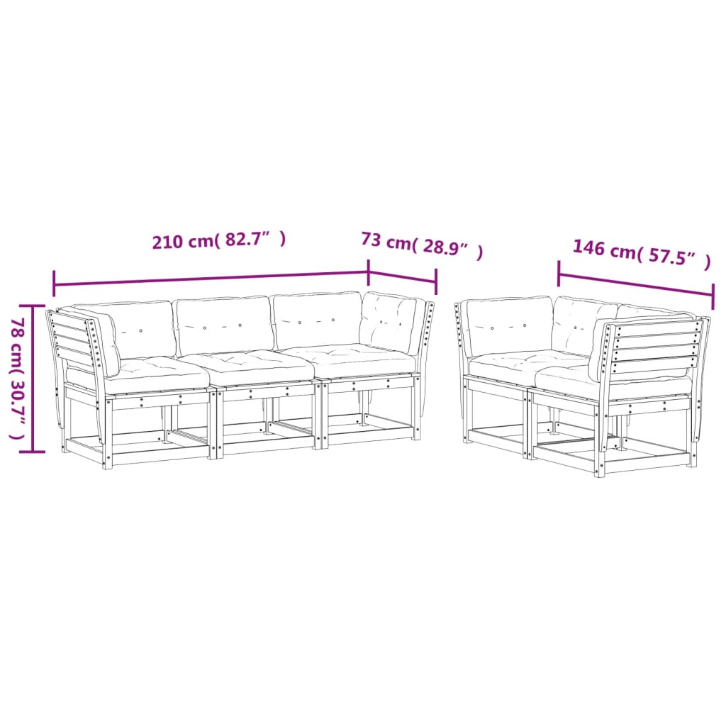 vidaXL Set sofás jardín 5 pzas con cojines madera maciza pino blanco