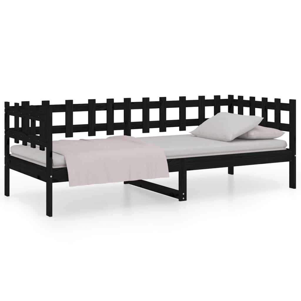 vidaXL Sofá cama madera maciza de pino negro 90x200 cm