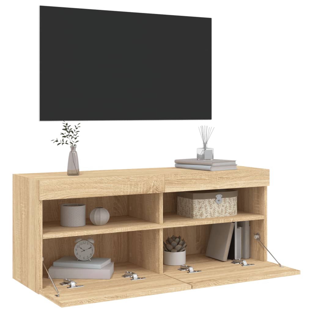 vidaXL Mueble de TV de pared con luces LED roble Sonoma 100x30x40 cm